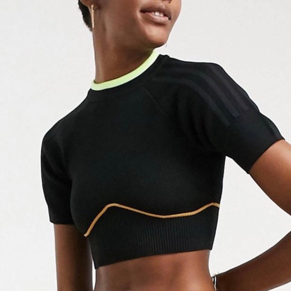 Adidas x Ivy Park Crop Top Womens XL Black Neon Trim Knit GV4832